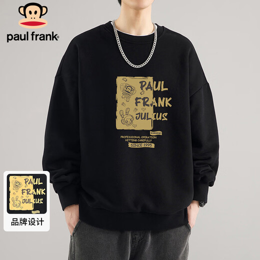 Paul Frank sweatshirt men's spring and autumn crew neck pullover long-sleeved T-shirt men's bottoming shirt jacket men's black 3XL
