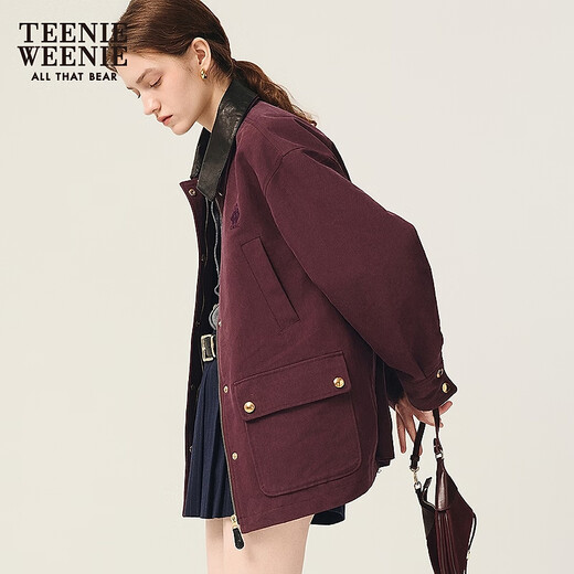 Teenie Weenie [Focus Bath] Bear women's retro loose short jacket 25 autumn new fashion jacket Burgundy S