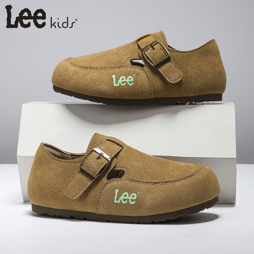 LEE KIDS Children's Shoes Autumn New Children's Wear-Resistant Casual Shoes for Boys and Adults One-Piece Birkenstock Shoes Soft-soled Leather Shoes for Girls Camel 26 Recommended Foot Length 160mm
