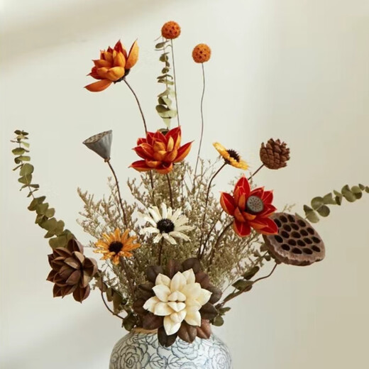 Frühlings- und Herbsternte High-End-Qualität getrockneter Blütenstrauß Real Blumen Wohnzimmer Innenausstattung High-End-Dekoration Ornamente Desktop Blütenarrangement Licht Luxus getrocknete Blume Kombination 12046 [ohne Vase]