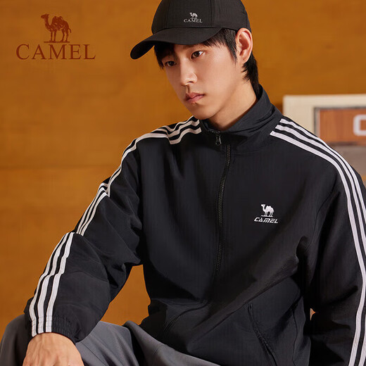 Camel (CAMEL) all-terrain windbreaker for men and women casual stand-up collar sports jacket jacket C35CABLH040 Phantom Black S