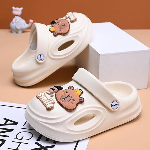 Raft core Kapibala slippers Children's Kapibala children's hole shoes Summer 2025 new non-slip indoor medium and large children white 24 (size -25 size)