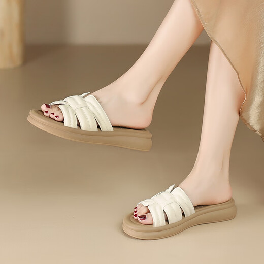 Zapatillas Zhr para mujeres en el verano Soft Sole Sporters abiertos para mujeres versátiles fuera de las chanclas para mujeres ay191 beige 37