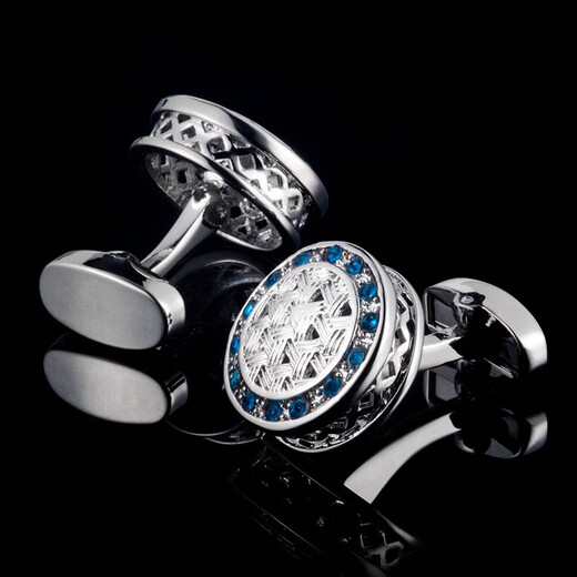 NOSSKISS欧式复古袖扣优雅绅士袖钉钢色镶蓝钻男法式衬衫袖口生日礼物送礼 玫瑰金色 φ20mm