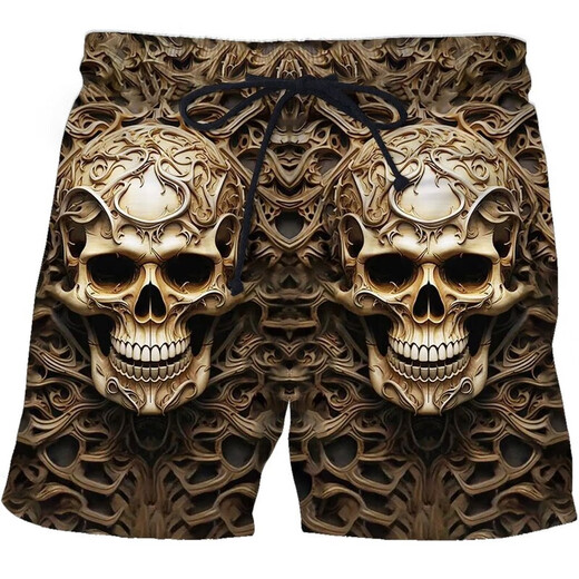 2024 summer casual shorts, personalized trendy skull 3D digital print, men's casual shorts STK1381 S 80-90Jin [Jin equals 0.5 kg]