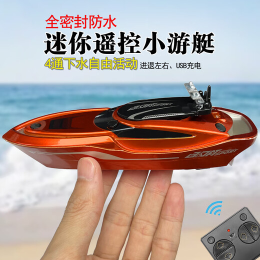 展坤超小迷你型无线遥控船充电翻转快艇潜水艇儿童戏水上男孩玩具逗鱼 护卫舰-银色-2.4G 标配充电-遥控器电池+工具