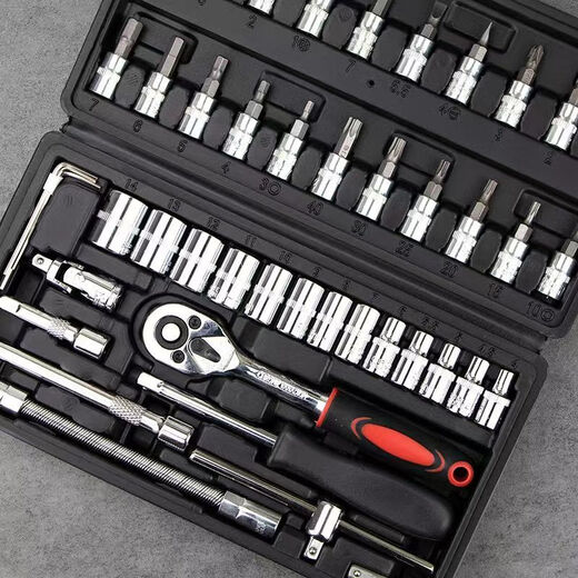 Vinoa 46-piece set hexagonal tool box small fly ratchet wrench set decoration car car repair quick socket combination 48-piece 24-tooth sandblasting bit socket combination small fly ratchet wrench