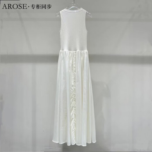 
Cabinet synchronous summer new round neck sleeveless knitted splicing long dress temperament white skirt cream rice sleeveless knitted skirt 9898 L