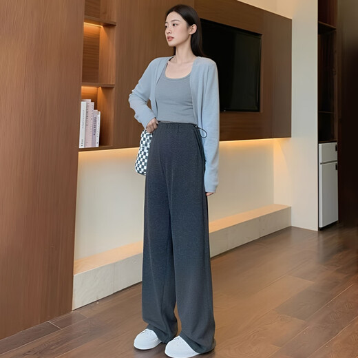 9i9 Maternity Pants for Autumn and Winter Outerwear, Thickened for Work, Pregnant Women, Adjustable Loose Wide-leg Pants, Casual Pants, Dark Gray L