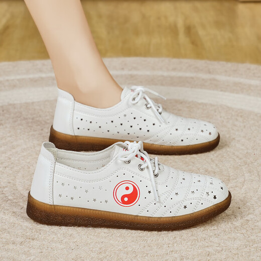 QISA Zapatos casuales para mujeres 20205 Summer NUEVA Moda versátil y cómodos zapatos de mujer Flat Sole Hollow Breatable sin deslizamiento para mujeres NM-6210 Platinum Hole 38