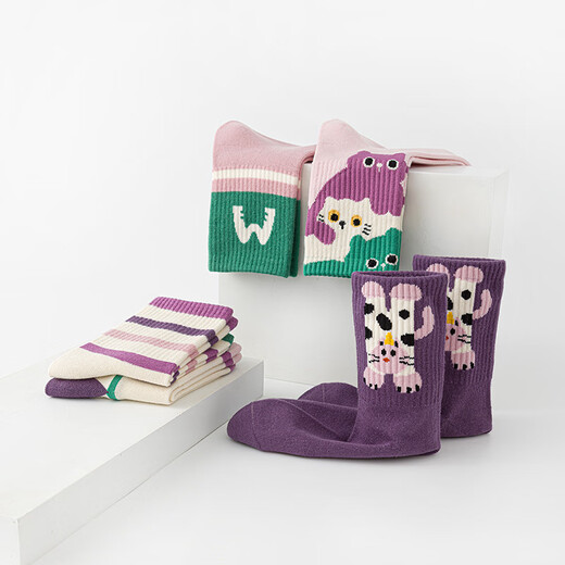 Six-fingered mouse autumn and long socks for boys and girls, autumn and winter thick cotton baby girl's high tube socks for children 1 year old