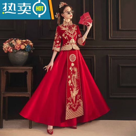 
Shantoulin Village Wedding Dress, Phoenix Crown, Greet, Xiuhe Clothing Bride 2025 Summer Chinese Large Size Wedding Dress Wedding Dress Small Man Return to My Mother Heyun Diamondless Heavy Industry Edition + Six Floating Tablets (No Headdress) S