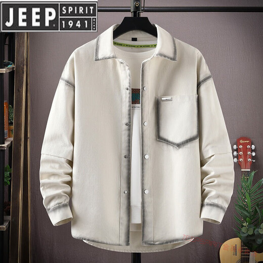 JEEP SPIRIT美式高街牛仔外套男生2025春秋季水洗上衣服百搭撞色翻领休闲夹克 .16823粉红色-款 常规 M 约80-斤可穿