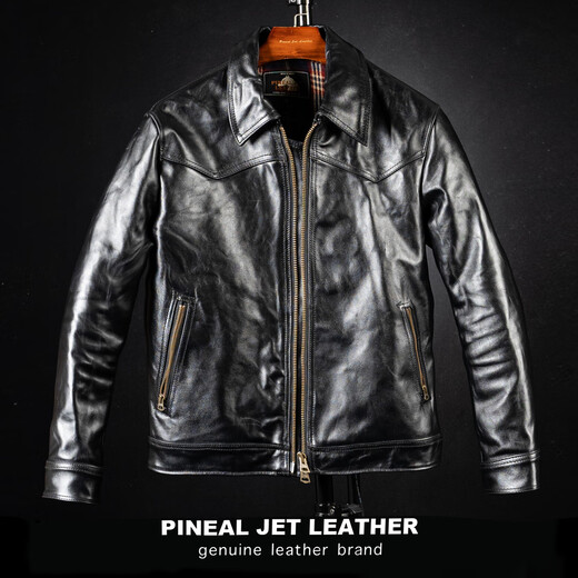 PJL新款男士经典时尚休闲简约阿美咔叽复古新款翻领马皮皮衣 茶芯黑色 M (135斤以下)