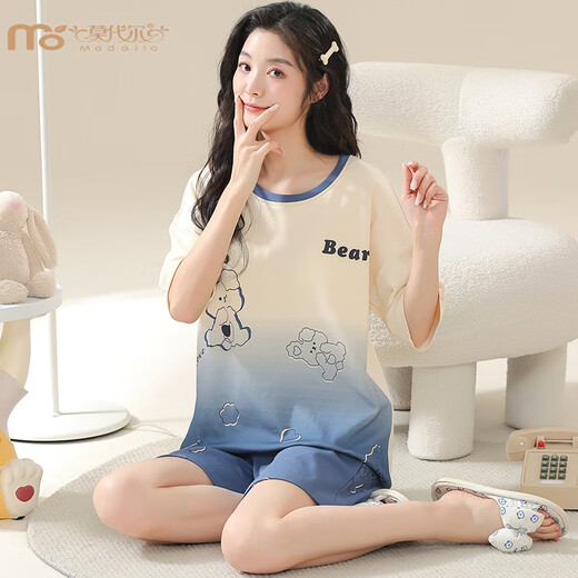 Modal Summer Fat MM Kurzärärmig großer Pyjamas Set für Frauen 200 Jin [Jin ist gleich 0,5 kg] Hauskleidung Losse, lose Cartoons können draußen im Sommer KNC3519 m getragen werden