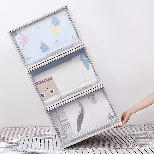 Ju Hakka drawer clothing storage box thickened transparent wardrobe sorting box storage box extra large plastic clothing storage box F3523 first floor