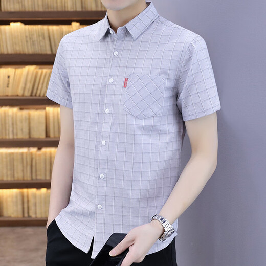 Hualin Fashion Summer Striped kurzärmeliges Hemd Koreaner lässig und vielseitig gutaussehend halbärmelig Hemd Unterwäsche 844 Khaki L 105-120jin [Jin gleich 0,5 kg] Trage