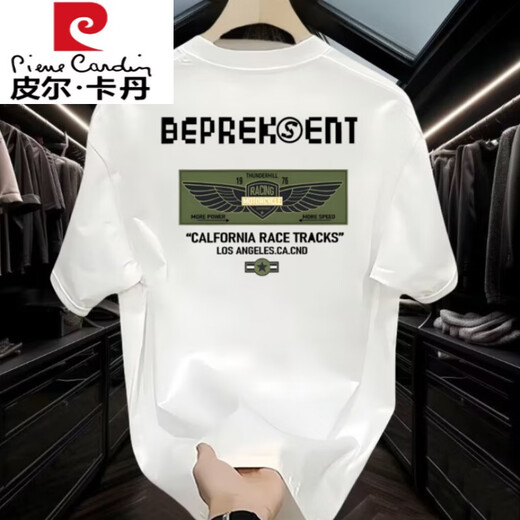 
Pierre cardin summer European and American cross short-sleeved T-shirt men summer casual comfortable loose American high street half-sleeved top men 3881 white S