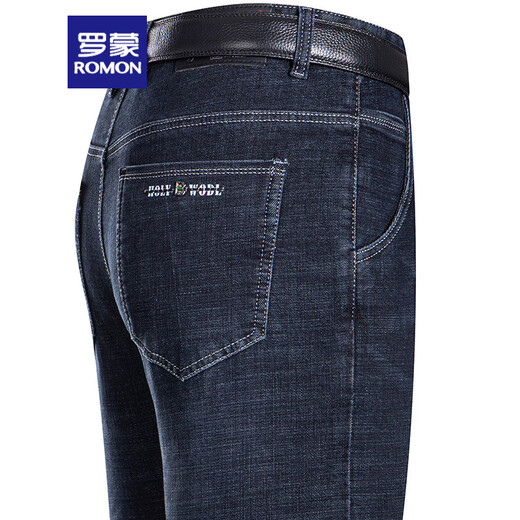 Romon Summer Men's Straight Low Mink High-Wait Jeans pantalon exclusif pour papa d'âge moyen 3882 Bleu moyen 36 [2ft 9 taille]