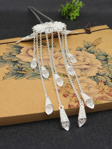 Han Di 999 Silver Double Butterfly Love Flower Hairpin Ancient Style Step Swinging Tassel Hairpin Full Silver Ming System Retro Hanfu Double Hairpin Hair Accessory Butterfly