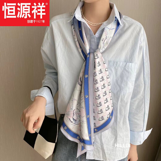 恒源祥长条丝巾女丝绸加宽领巾仿真丝围巾百搭时尚双层飘带薄款春秋 蔷薇墨绿今年流行的轻奢品牌