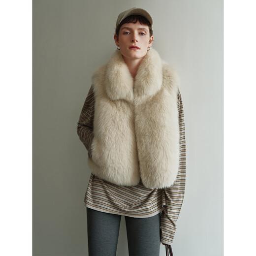 MSBEAST BEAST Miss Soft and Glutinest Saga Fox's Fur Fortime Lined Fur Vest 丨 Moyen-Old Crisp Face Fox Light Beige M