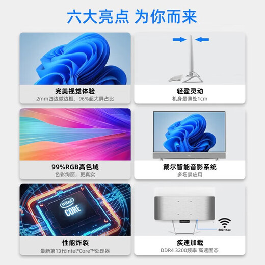 戴尔Dell一体机电脑新品灵越7730升级款EC27250 27英寸i5\i7商用办公台式电脑家用学习整机 25款新品27英寸一体机美学白 i7-1355U 16G 1TB固态 标配