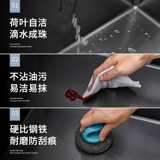 惠小米枪灰纳米方形水吧台水槽不锈钢小户型单槽阳台下盆手工厨房洗菜盆 枪灰手工4840_无龙头