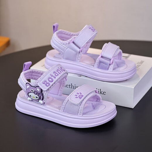 Children's Sandals Girls Princess Shoes 2025 New Summer Girls Fashion Soft Bottom Beach Shoes Baby Sandals Anti-Slip Purple Size 33 Inner Length 20.3cm