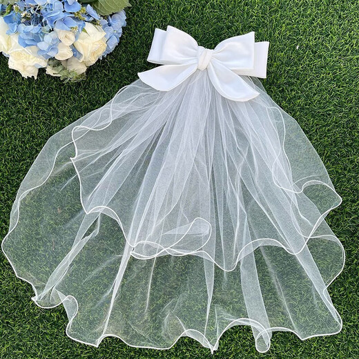 Maid veil and marriage certificate proposal arrangement bride headdress marriage registration internet celebrity taking photos and confessing big bow veil big bow veil hairpin length about 58-60cm