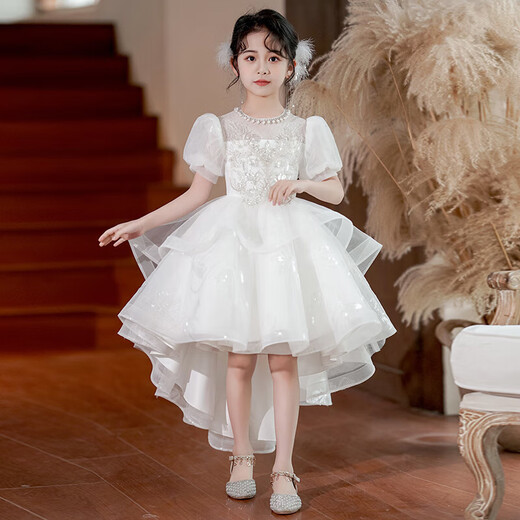 
Girls high-end dresses, girls flower birthday princess dresses, light luxury niche piano performance skirts, children's performance costumes 2766 white 130