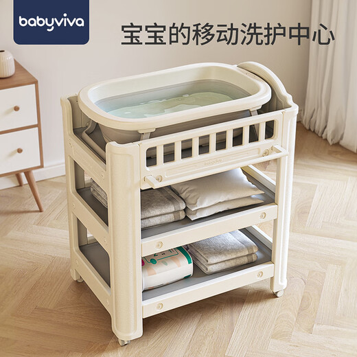 babyviva婴儿尿布台宝宝抚触护理台换尿布可移动新生儿洗浴婴儿床 布台+乳胶垫+乳胶枕 组装 其他 框架结构