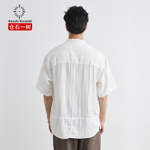 Kuraishi Kazuki old money style Henry collar short-sleeved shirt men's summer 2025 new Japanese light luxury loose casual shirt trendy brand blue gray XL 140-160Jin Jin equals 0.5 kg