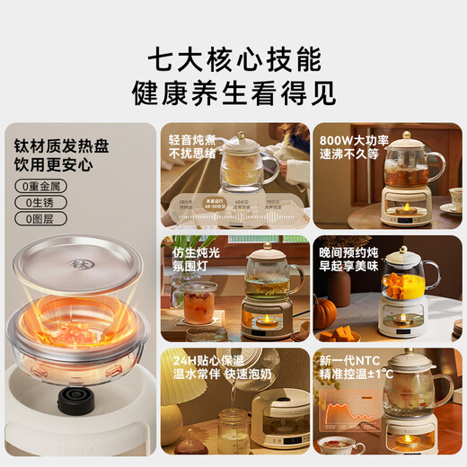 BRUNO health pot, kettle, teapot, office all-glass teapot, all-in-one scented tea electric kettle, stew pot, small mini one-person household separated automatic thermostatic pot, tea leakage + stew pot 0.8L