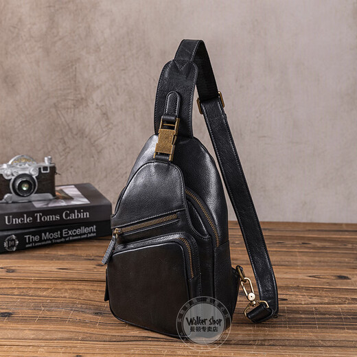 Sac de poitrine Walker Shop pour hommes [Cuir de tête tanné aux légumes sélectionnés] 2025 NOUVELLE SAG COSSBOCK MENS POUR LE MONNE SAGLE SPORTATIQUE À TRENDY NOIR (hauteur 28,5 * Largeur 19 * Épaisseur 4cm)