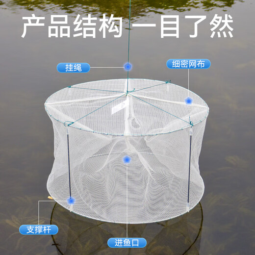 Fishing net, shrimp cage, fishing artifact, catching loach, eel cage, shrimp net cage, multifunctional folding fishing tool, fishing net, large single layer - white cloth round cage - 4 holes