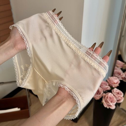 Cairklai 4-Plate Französisch Satin sexy Spitze Mesh Unterwäsche für Mädchen 2025 NEUEM SOMMER Dünn Frauen-Slips CK Serie Y3883-Black M_SOUitable für 80-100jin [Jin ist gleich 0,5 kg]