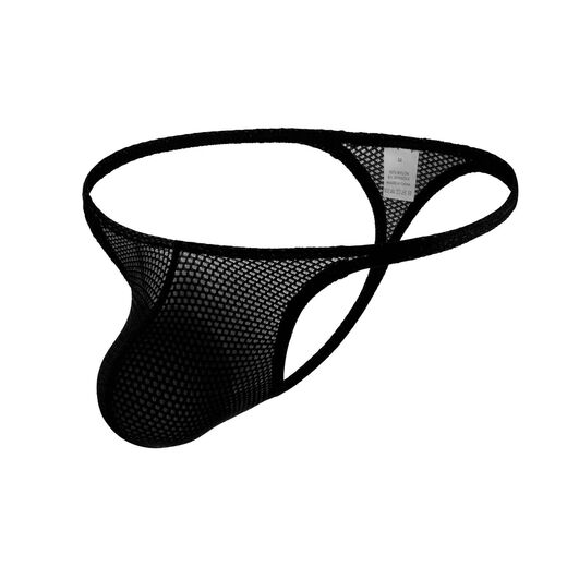 Qiaobo Lai 2025 Men's Low Waist Thin Belt Mesh Fluorescent Sexy Thong Underwear European Size Dark Night Black 76CMM66-