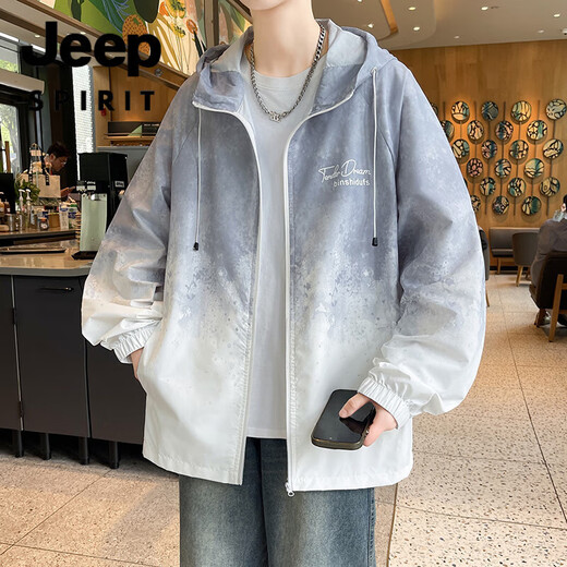 Jeep Spirit2025 Été Nouvel adolescent Cagouinage Sun Protection Vêtements de protection solaire pour le soleil HEMP Veste de dégradient de style mince de style mince 6625 vert M à propos de [90-100jin [Jin est égal à 0,5 kg]]]