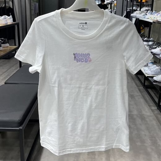 Adidas à manches courtes en 2025 Été imprimé à moitié à manches à manches en coton T-shirt blanc à la mode IP3878 / Coton XS 75-85Jin [Jin est égal à 0,5 kg]