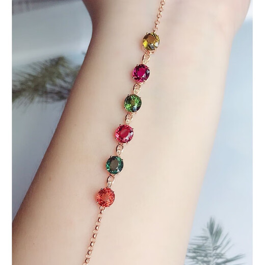 Jiaye 18k natural colored treasure, Brazilian tourmaline green and red bracelet, diamond and gem inlay, hand jewelry, picture color