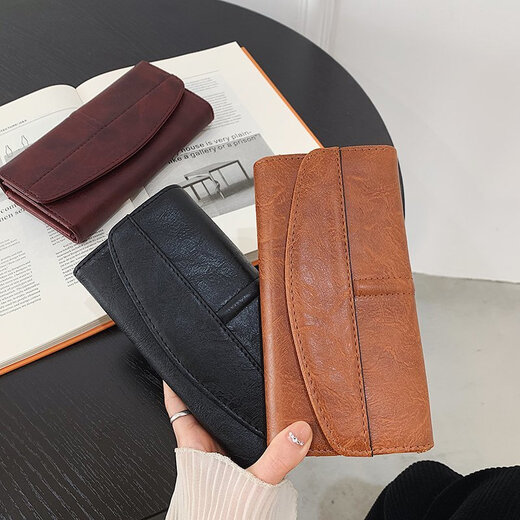 Shunzi Retro Women's Wallet Long Large Capacity Multiple Card Slots Simple Fashion Clutch Card Holder Wallet Niche Design Women's Wallet Long Brown