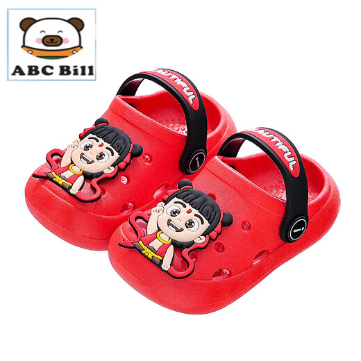 ABC Bill2025 Neue Ao Bing Children's Hole Schuhe Jungen Sommer Baby Sandalen Jungen und Mädchen Innen nicht rutschende Sandalen Nezha-rot 27