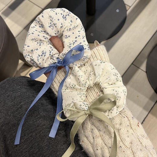 Sweet girly floral hair tie, super fairy bow ribbon, large intestine hair tie, cute and versatile ponytail internet celebrity hair rope, random floral set