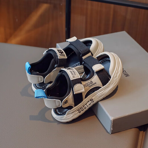 Lekali Boys Sandals Summer 2025 Новая детская обувь пляжная обувь средние большие детские не скользящие мальчики Baotou Sports Baby Black Size 32 [внутренняя длина 19,5 см]]
