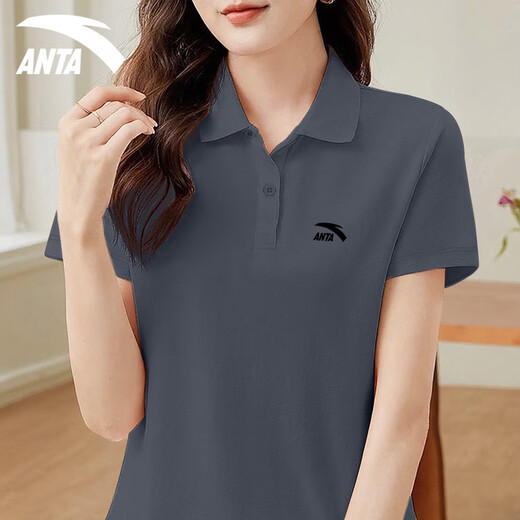 安踏冰丝速干polo衫短袖女t恤夏季款休闲运动健身服薄款女士跑步服装 -4基础黑【男女同款】 M 170