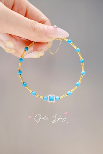 VZZS original mine green pine blue pine bamboo bracelet 18k gold inlaid with versatile temperament elegant white mother-of-pearl beads