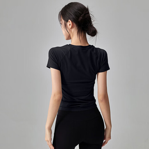 LULULOMDDW quick-drying yoga wear short-sleeved summer thin slim fit breathable running training top Pilates sports T-shirt dark purple L