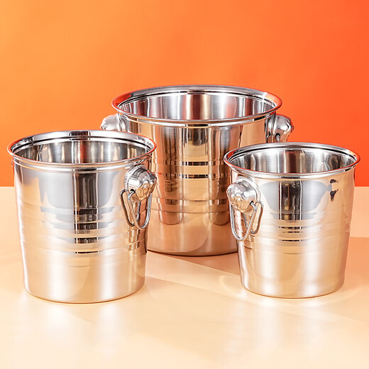 Vinoa Internet celebrity ice bucket commercial stainless steel portable small ice bucket KTV bar champagne bucket red wine beer home thickened natural color 12CM portable-snack bucket 0.8L