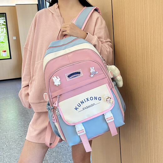 新款单肩包书包初中女高中背包大容量双肩包小学生大学生电脑背包 蓝色单肩包 均码（不含挂件）